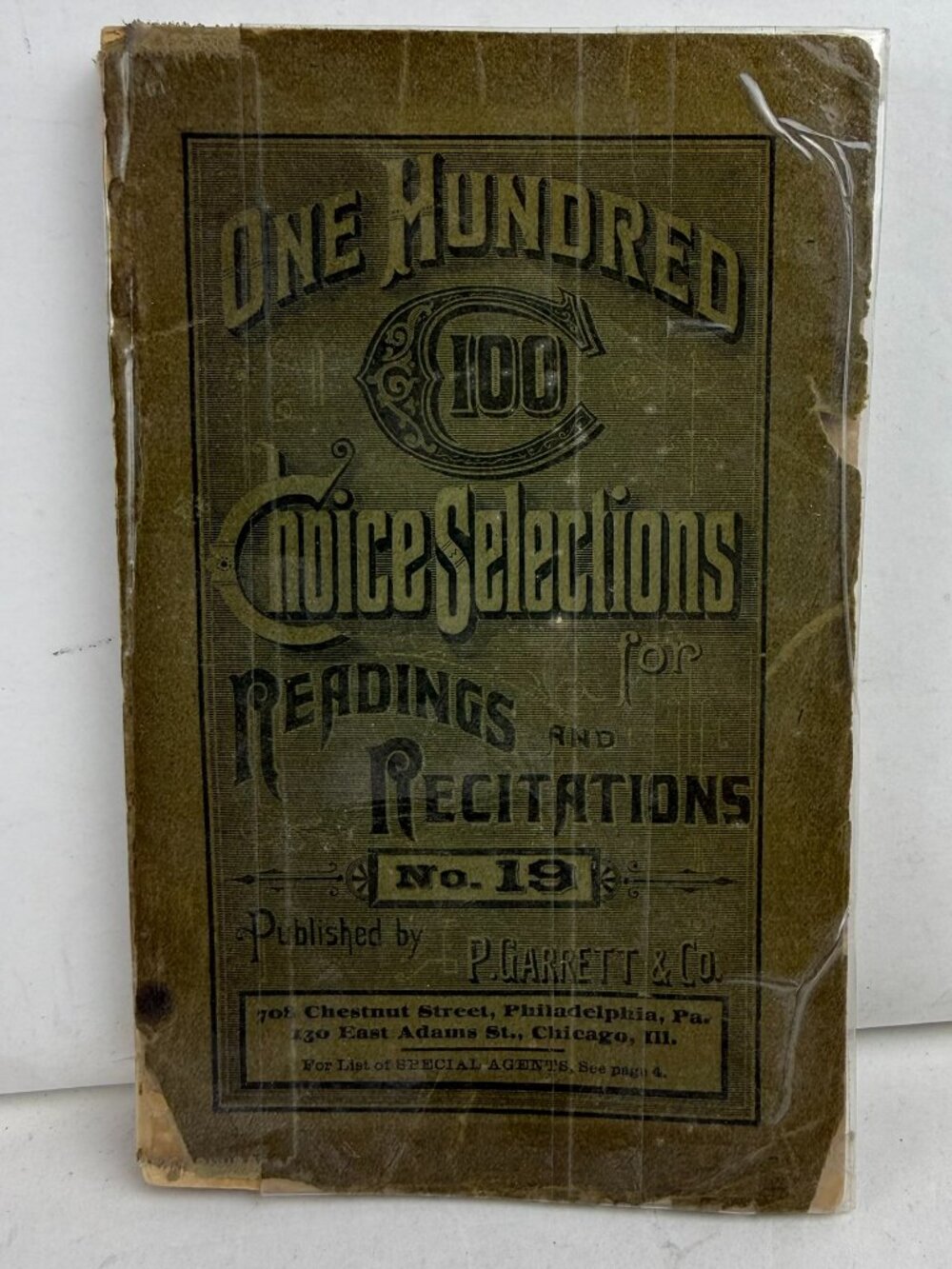 Antique 1890 One Hundred Choice Selections No. 19 Readings Recitations P Garrett